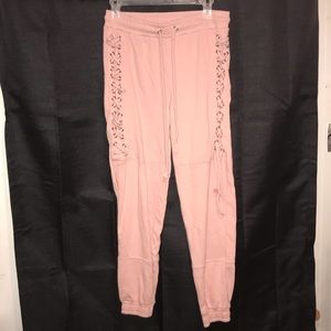 Dusty pink lace up joggers